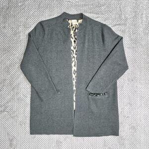 Chico's Women Animal Print Back Open Front Cardigan Sz 2 US Large Pocket Sweater